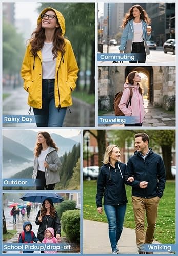 Zando Lightweight Rain Jacket Women Waterproof - Raincoat for Women Packable Rain coat Hooded Windbreaker for Travel Outdoor thumbnail 6