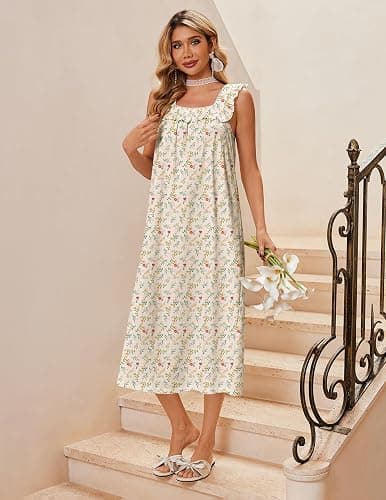 Ekouaer Cotton Nightgowns for Women Long Sleeveless Night Gown Victorian Sleep dress Soft Night Dress Ladies Sleepwear thumbnail 4