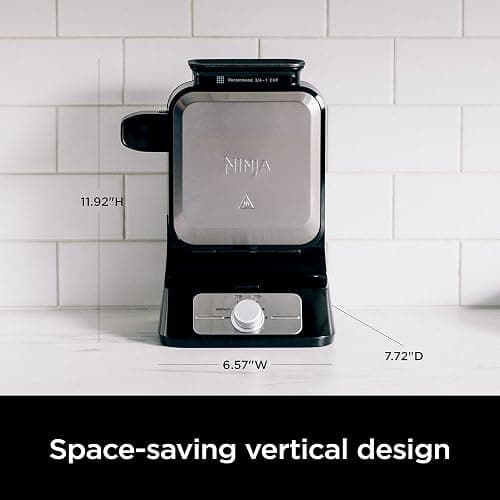 Ninja Belgian Waffle Maker Pro, 5 Shade Settings, Black/Silver, BW1001 | Vertical design, NeverStick coating, Precision-pour cup, Recipe guide, Dishwasher-safe parts thumbnail 3