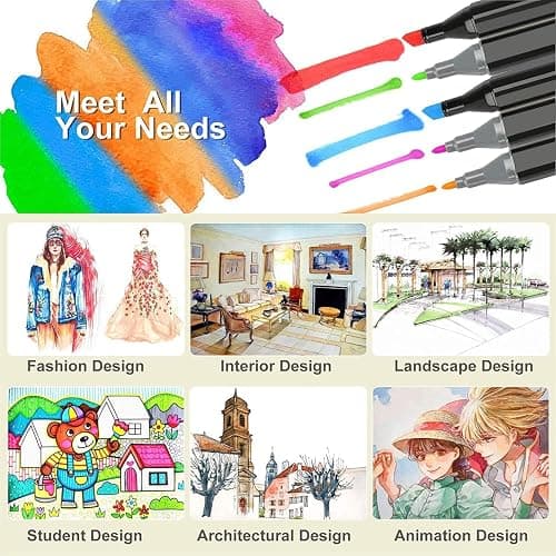 ZECHOMA 168 Colors Alcohol Markers Artist Drawing Dual Tip Adult Markers | Coloring Markers Set for Precise Drawing, Great Art Supplies for Kids Boys Girls Students Adult with Base thumbnail 7