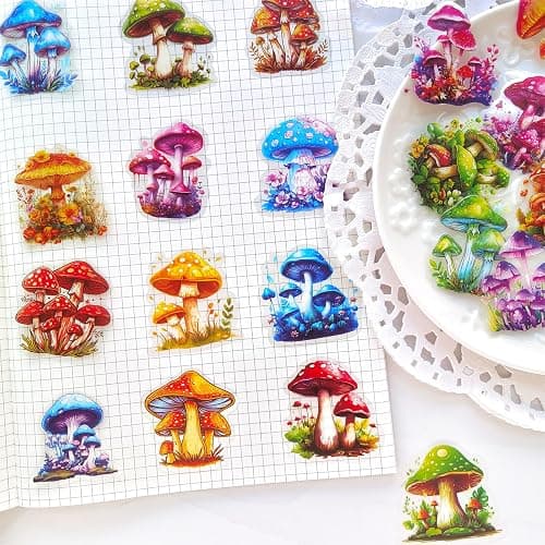 Ychsring Colorful Mushroom Stickers - 50 Pcs Clear PET Mushroom Aesthetic Stickers for Scrapbooking, Journaling, Junk Journal, Scrapbook Supplies - Waterproof Transparent for Resin, Crafts Decorative thumbnail 3