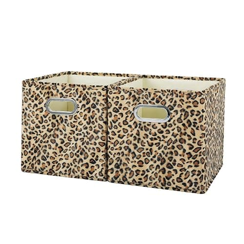 ANMINY 2PCS Storage Cubes Leopard Cheetah Print Velvet Fabric Storage Bins for Shelves, Collapsible Washable Closet Storage Baskets Boxes with Handles for Organizing and Storage -Brown, 11"x 11"x 11" thumbnail 6