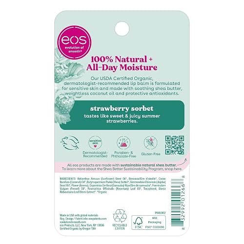 eos 100% Natural & Organic Lip Balm Sticks - Strawberry Sorbet, All Natural Lip Balm, All-Day Moisture, Dermatologist Recommended, 0.14 oz, 2-Pack thumbnail 7