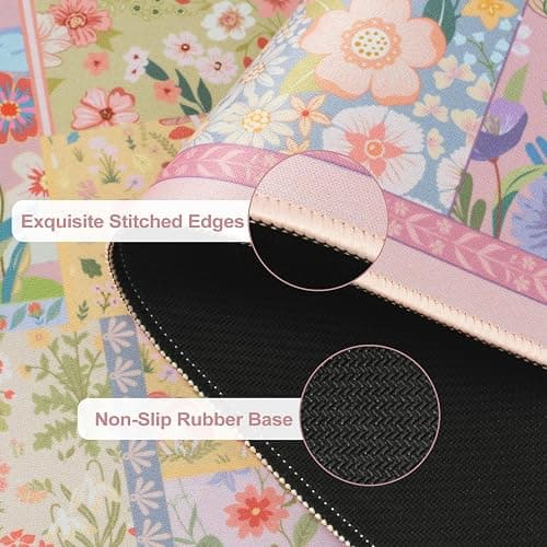 iCasso Desk Mat,Mouse Pad for Office Desk,35.4x15.7in,Pink Flowers | Desk Pad Home Office Decor Supplies, Desk Accessories for Women, Non-Slip Mousepad with Stitched Edge, Smooth Water-Resistant thumbnail 4