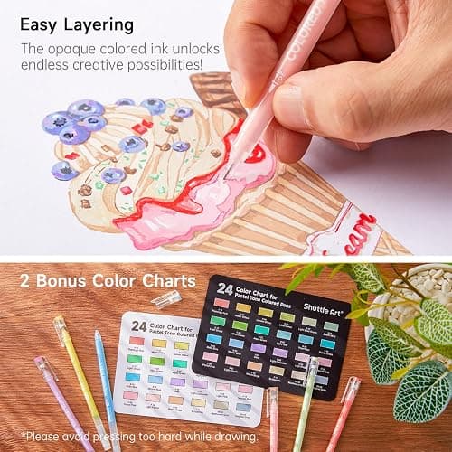 Shuttle Art Colored Pens, 24 Pastel Tone Colors Cute Journal Pens 0.6mm Fine Point Colored Gel Pens for Black Paper Adult Coloring Writing Drawing Journaling Note Taking School Office Home thumbnail 5