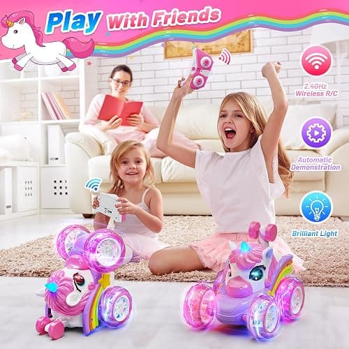 Carsky Unicorn Remote Control Car for Girls,Rechargeable 360°Stunt RC Cars Rotation 4WD Remote Cars with LED Lights,Fun Indoor Outdoor Toys for Kids,Chritmas Birthday Gift for 3 4 5 6 Year Old Girl thumbnail 5