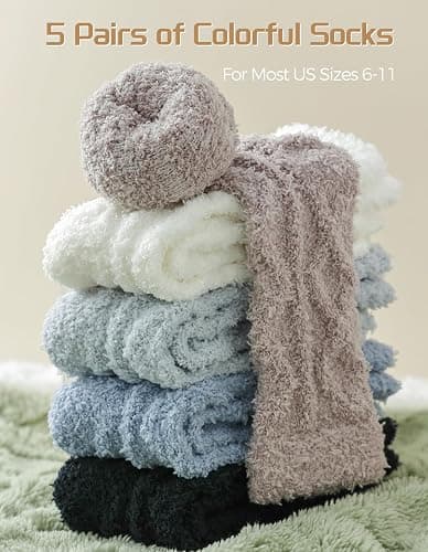 TEHOOK Warm & Cozy Gifts for Women, Stocking Stuufers, Fluffy Fuzzy Plush Sleeping Slipper Socks - Soft Warm Fabric thumbnail 5