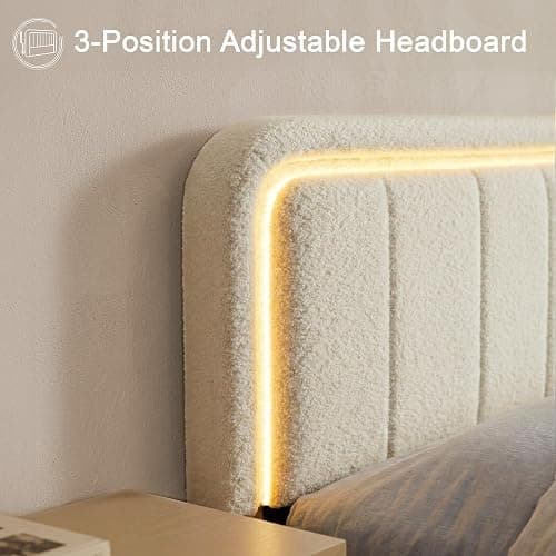 Brafab King Bed Frame, Storage Bed Frame King Size with Adjustable Headboard, Cloud Boucle Upholstered Platform Bed with LED Light, Soft Rounded Corners, No Box Spring Required, Easy Assembly, Beige thumbnail 6