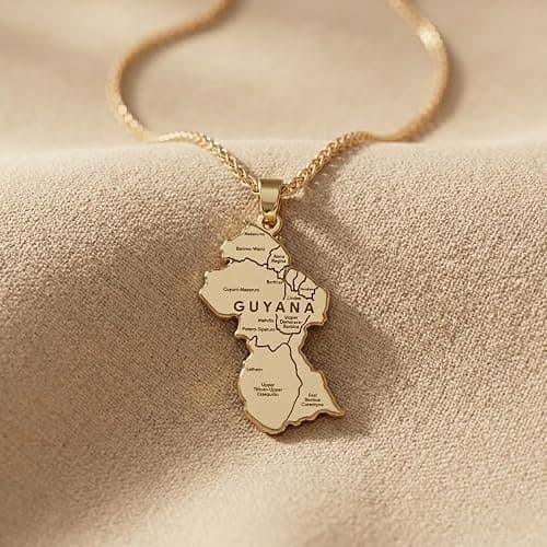 Guyana Map Necklace for Women and Men, Guyana Flag and Map Lover Gift | Gold Plated Guyanese Pendant, South America Jewelry, Detailed Topography, Heritage Gift thumbnail 8
