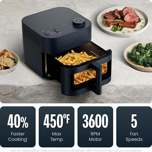 Chefman Crispinator Air Fryer 6-in-1 with 8 Qt capacity, 450°F Max Temp with TurboFry Pro Technology for Fast and Even Results, Viewing Window, Nonstick Ceramic Basket thumbnail 5