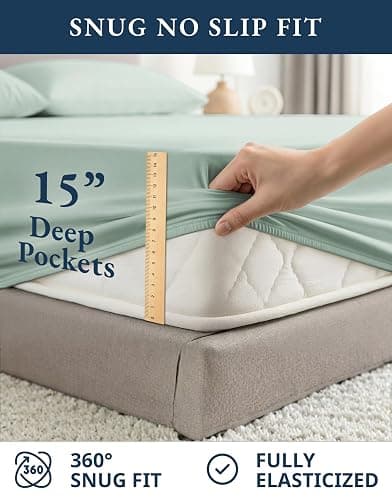 LANE LINEN 100% Organic Cotton Full Sheets Set, Soft & Comfy Percale Weave Fully Elasticized Reinforced Seams Sustainably Produced Oeko Tex Certified Deep Pocket Cotton Full Size Sheet - Cool Blue thumbnail 7