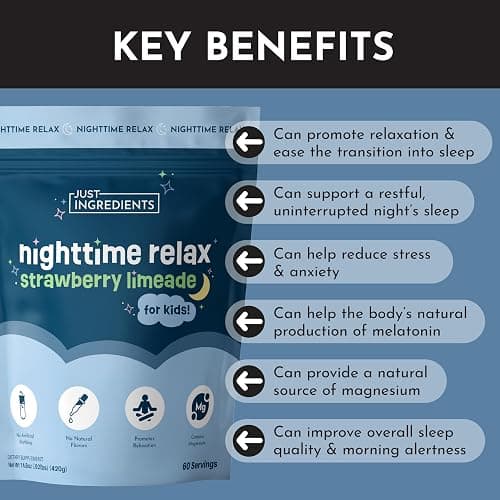 Kids Nighttime Relax Drink Mix – Strawberry Limeade Flavor – 60 Servings | Magnesium, Tart Cherry & L-Theanine | Supports Evening Calm, Relaxation & Restful Sleep* thumbnail 6