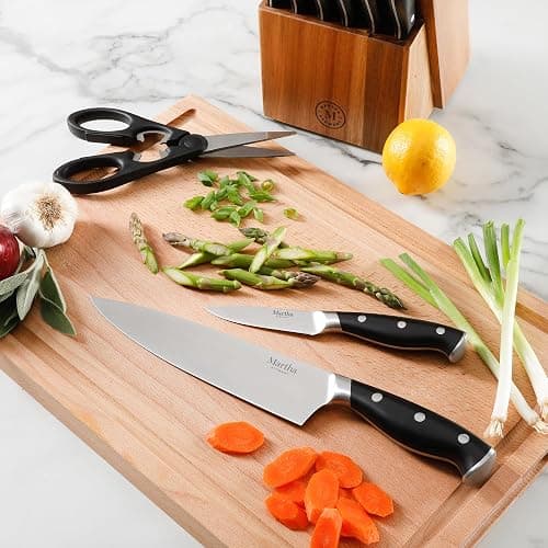 Martha Stewart Greeley 14 pc Triple- Riveted Cutlery Knife Acacia Wood Block Set w/Comfort Grip Handles- Black thumbnail 2