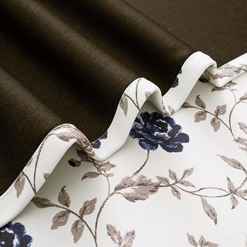 Beauoop Floral 100% Blackout Curtains 84 Inches Long 2 Panels for Bedroom Living Room Blue Brown on Beige Vintage Rose Flower Patterned Room Darkening Thermal Soundproof Grommet Window Drapes, 52X84 thumbnail 6