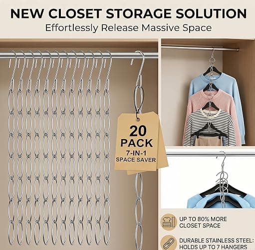 20PCS Heavy Duty Metal Space Saving Closet Chain Hangers | Retractable Multi-Loop Clothes Organizer for Home Wardrobe, Dorm & Travel | Durable Rust-Resistant Space-Saving Closet Storage thumbnail 3