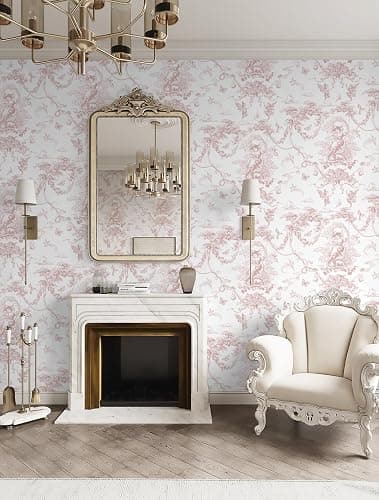 Timeet Peel and Stick Wallpaper Pink and White Self Adhesive Wallpaper Cupid Manor Painting 41x300CM Waterproof Vinyl Wrap Sticky Back Wallpaper for Living Room Bedroom Wall Cabinet Shelf thumbnail 5
