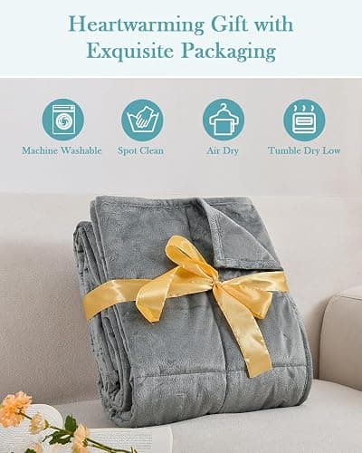 Topblan Weighted Blanket Twin Size 15lbs, Adult Weighted Blankets with Soft Warm Fabric for Sleeping and Calming, Adult Heavy Blanket for Sofa Bed, Grey, 48 x 72 inches thumbnail 7
