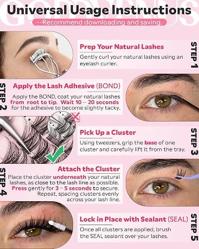 Goddvenus Lash Clusters Kit Wispy Cluster Eyelash Extensions Kit Natural DIY Lash Extension Kit 10-16mm Eyelashes Clusters 180pcs C Curl Individual Lashes Cluster Eyelash (No Tweezers) thumbnail 7