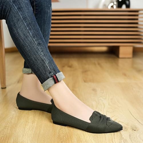 HIULYCENCE Flats for Womens Pointed Toe Ballet Flats with Bow Comfortable Knit Dressy Flats thumbnail 7