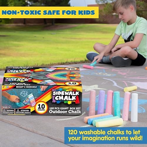 JOYIN 120 PCS Sidewalk Chalks for Kids Giant Box Non-toxic Jumbo Colored Washable Sidewalk Chalk for Toddlers in 10 Colors thumbnail 5