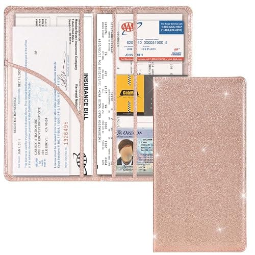 Car Registration and Insurance Holder, Glove Box Organizer，Bling Rose Gold | Car Accessories Cacturism Organizer Women Car Accessories with Magnetic Shut for Cards, Essential Document, Driver License - Image 1