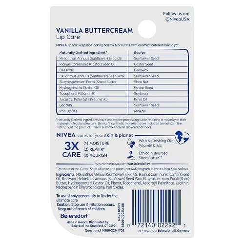 NIVEA Vanilla Buttercream Lip Care, Moisturizing Lip Balm with Shea Butter, Nourishing Oils and Vitamin C & E, 3-in-1 Moisture, Repair and Nourish, 0.17 Oz Stick, Pack of 4 thumbnail 12