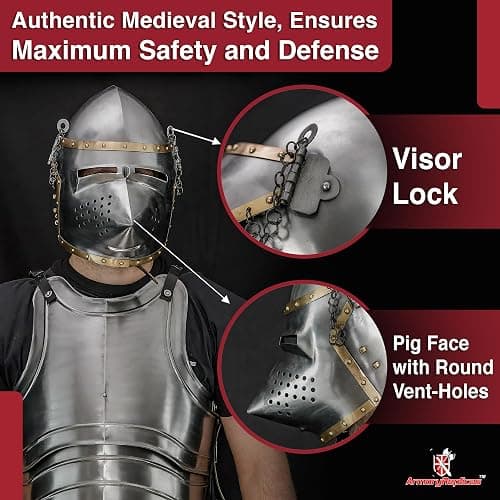 Armory Replicas™ 16G Sugar Loaf Full Face Medieval Helmet – Reinforced Steel, Leather Liner & Brass Buckle thumbnail 4