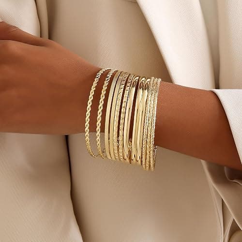 AYWFCBF Gold Bangles for Women, 12 Pcs Boho Stackable Bracelets Multi Layer Textured Chunky Bracelets Jewelry Set for Women thumbnail 2