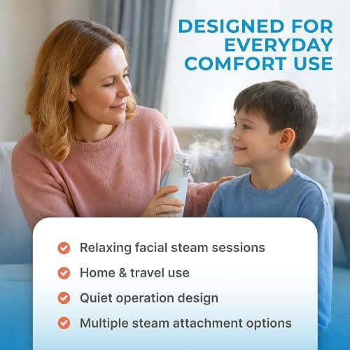 Nebu Ease Portable Facial Steamer & Personal Fine Mist Device – Handheld Rechargeable Mist Unit with Dual Output Levels, Compact Travel Design, Includes Multi-Use Attachments thumbnail 5