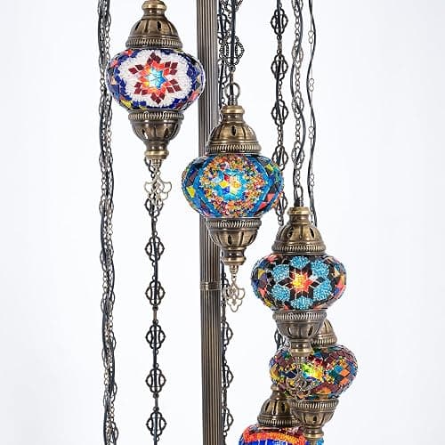 Mozaist Turkish Mosaic Floor Lamp with Bulbs – Handmade Multi Globe Moroccan Standing Lamp, Authentic Stained Glass Light, Bohemian Home Decor (Rainbow, 11 Globe Floor Lamp) thumbnail 5