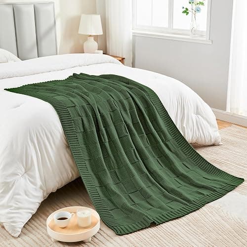 CozeCube Check Knit Throw Blanket, Christmas Green Checkered Bedroom Blanket for Couch, Soft Cozy Warm Knitted Blanket for Bed Sofa Living Room, Decorative Spring Fall Throw Blanket, 50"X60" thumbnail 6