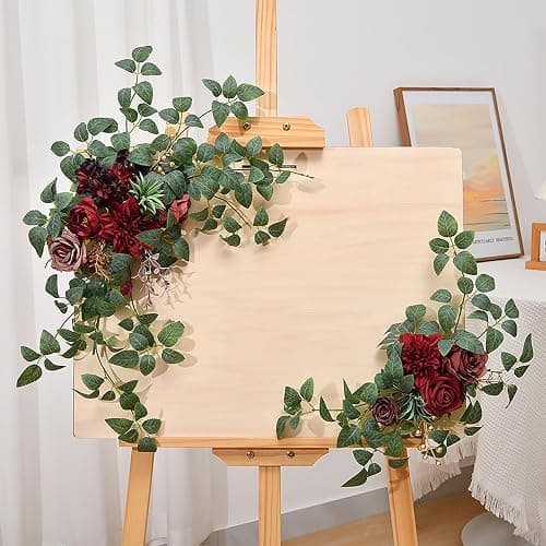 Artificial Wedding Arch Flowers Swag Set of 2 for DIY Wedding Welcome Ceremony Backdrop, Artificial Peony Roses Flower Swag for Ceremony Party Home Decor (red) thumbnail 2