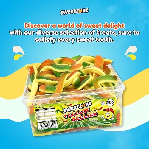 Sweetzone Yellow Bellies Giant Snake Sweets, Halal Gummy Sweets, Bulk Candy Tub, Retro Chewy Gummy Wine Gums, Sweet Box for Sharing, 805g, Fun Bulk Candy for Parties, Events, and Sweet Enthusiasts thumbnail 5