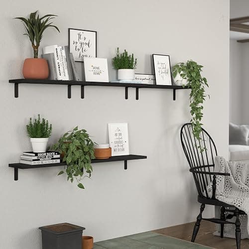DOLLFIO Floating Shelves, 5 Sets Wall Shelves, Wood Floating Shelves for Bedroom Wall Décor, Wall Mounted Floating Bathroom Shelf for Storage, Floating Book Shelf, Living Room – Black thumbnail 5