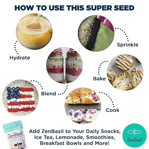 Zen Basil Seeds | edible basil seeds, kosher, non-gmo, lectin free, gluten free, plant based, keto, paleo, vegan | 15g fiber per/serv | 14oz | more fiber than chia seeds | prebiotic thumbnail 4