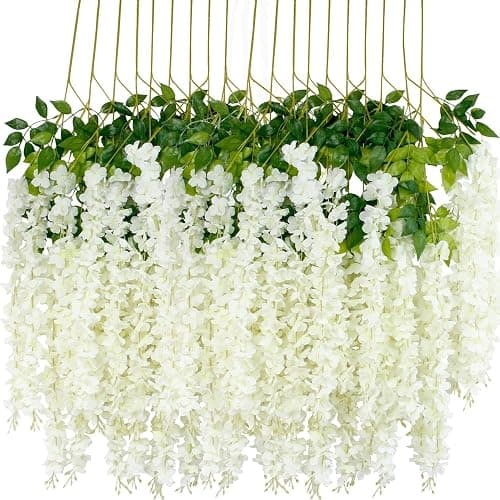 Artificial Wisteria Flowers 3.6 Feet/Piece Dense Artificial Fake Wisteria Vine Ratta Hanging Garland Silk Flowers String Home Party Wedding Decor (White, 12 Pack) - Image 1