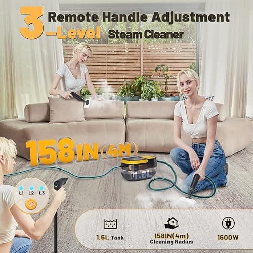 Gautye Steam Cleaner, 3-Level Adjustable Handle, 15s Heat-Up, 1.6L Tank, Portable Steam Cleaner Handheld with 16 pcs Accessories, Steamer Cleaning for Grout, Couch, Floor, Car, Carpet thumbnail 2
