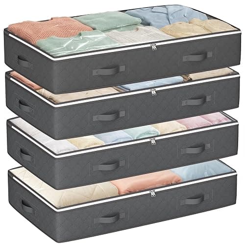 Budding Joy 90L Under Bed Storage Containers, Closet Organizers and Storage Bins, Foldable Underbed Storage Bags for Linen Sheets, Blanket, Clothing, Comforter, Sweaters, Pillows, Wrapping Paper, Grey - Image 1