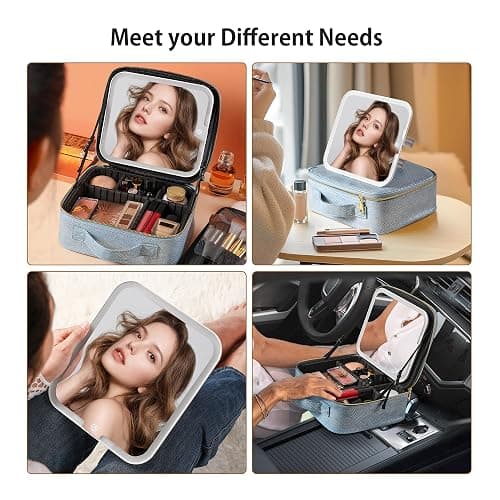 PRALENA Portable Travel Makeup Bag with Mirror and Light - 3 Colors,Adjustable Brightness Spacious Cosmetic Organizer,Mermaid Shine Blue thumbnail 8