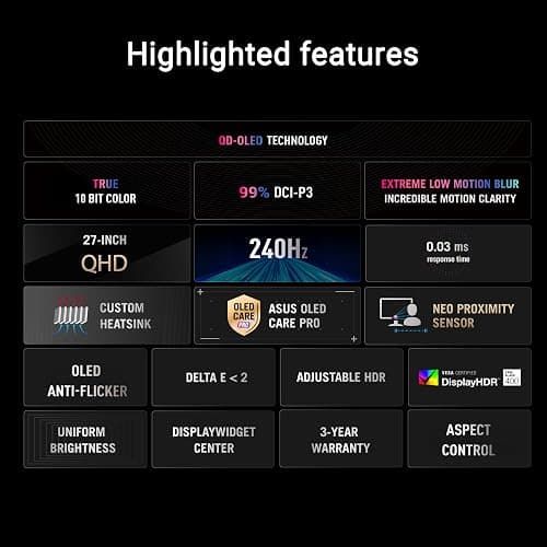 ROG Strix XG27AQDMES Gaming Monitor (27 Inch (26.5 Inch Visible) 1440p QD-OLED, 240 Hz, 0.03ms, Neo Proximity Sensor, ASUS OLED Care Pro, G-SYNC Compatible, 99% DCI-P3, DisplayWidget Center) thumbnail 2