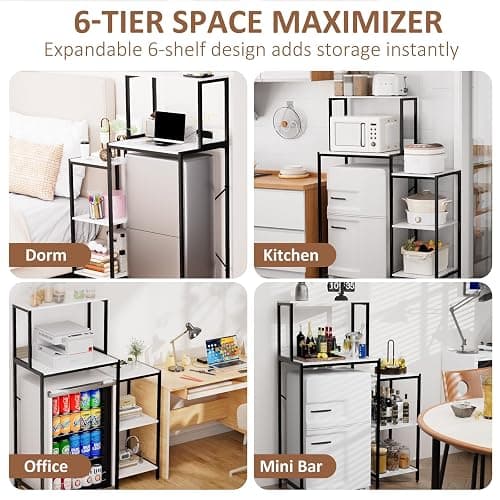 QieerHior Mini Fridge and Microwave Stand Over Refrigerator Storage Shelf with Power Outlet, 5 Tiers Adjustable Bakers Rack Cabinet Coffee Bar Appliance Organizer for Dorm Office,Marble-Look thumbnail 5