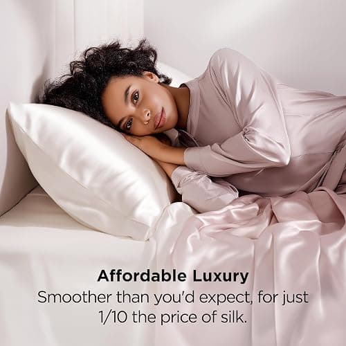 Bedsure King Size Satin Pillowcase Set of 2 - Ivory Silky Pillow Cases for Hair and Skin with Envelope Closure, Similar to Silk Pillow Cases, Gifts for Women Men, 20x36 Inches, 2pcs thumbnail 5