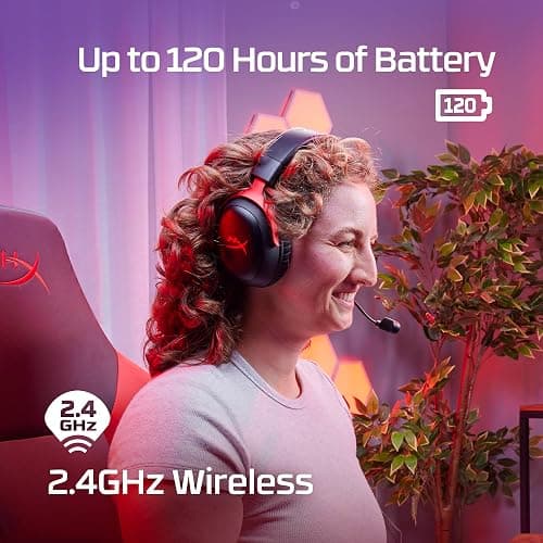HyperX Cloud III Wireless Gaming Headsets with Microphone Noise Cancellation DTS Headphone:X 120-Hour Battery for PC, PS5, PS4, Nintendo Switch Playstation Headset, 77Z46AA Black/Red (Renewed) thumbnail 2