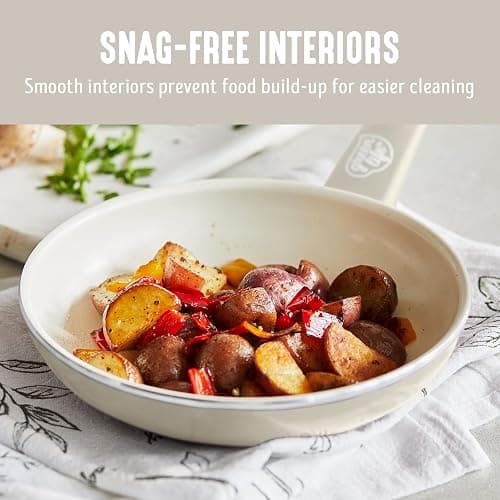 GreenLife Soft Grip 16 Piece Cookware Set, Non-Toxic PFAS-Free Ceramic Nonstick, Frying, Sauce, Saute, Utensils, Glass Lids, Stay-Cool Handles, Wobble Free, Dishwasher & Oven Safe, Cream thumbnail 3