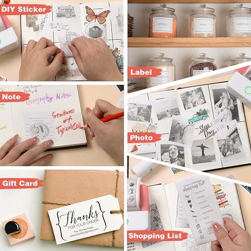 Print Pods Mini Printer, Thermal Inkless Sticker Maker with 10 Rolls Printing Paper, Pocket Printpod for phone, Impresora Portátil for Notes, Flashcards, Journal, DIY, Compatible with iOS & Android thumbnail 6