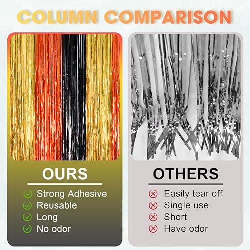 Voircoloria Black Gold Orange Fringe Backdrop Curtains,3.3x6.6ft, 2 Pack | Tinsel Streamers, Door Shimmer, For Baby Shower, Birthday Party Decorations, Graduations thumbnail 4