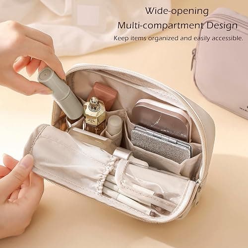 Lestikave Small Travel Makeup Bag Case Organizer for Purse(01Beige) | Portable Lightweight Cosmetic Bag with Compartment, Toiletry Pouch Design for Skincare, Toiletries & Essentials thumbnail 4