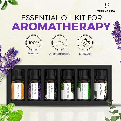 Essential Oils Set by Pure Aroma - Top 6 Aromatherapy Oils Gift Set-6 Pack, 10ml (Eucalyptus, Lavender, Lemongrass, Sweet Orange, Peppermint, Tea Tree) thumbnail 5