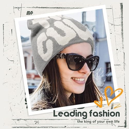 TaowaveWomen Beanie Y2k Hat,MEA Culpa Graphic Beanies Designs,Winter Hat Knit Skull Cap for Women - One Size - Gray Gray thumbnail 5