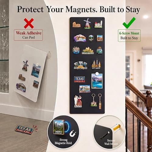 Qiytecno Travel Magnetic Board for Wall: Solution for Non-Magnetic Fridge | 27.6"x 11.8" Matte Black Metal Display Panel for Souvenir Magnets & Photos - Narrow Kitchen Wall Decor for Travelers thumbnail 5